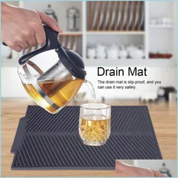 Mats Pads 2 Pcs Slipproof Drain Mat Drying Dishes Pad Set For Kitchen Dish Draining Rec Sile Heat Resistant Drop Delivery Home Gar Dhzbd