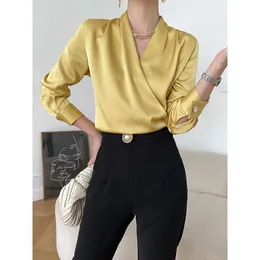 Frauenblusen Hemden Celmia Frauen elegant Satin Seide 2022 Herbst Twisted Collar Long Sleeves Fashion Office Solid Color Tops Mujer