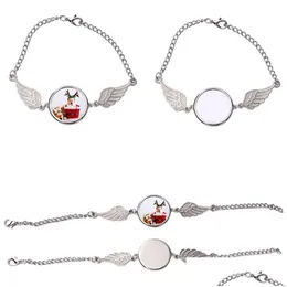 Charm Armbänder DIY Sublimation Blank Herren Liebesarmband für Frau Sier Winkel Flügel Transferdruck Legierung Runde Designer Souvenir F Dhakw