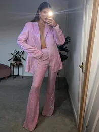 Kadın Suit Blazers Sıralı Uzun Kollu Blazer Suit Set Glitter Seksi Gevşek Blazer Suit FPR Gece Kulübü Partisi Sokak Giyim 3 Parçalı Set Kadınlar Güz 230201