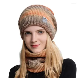 베레모 겨울 비니 모자 스카프 세트 여자 따뜻한 니트 모자 두개골 캡 넥 따기