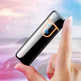 Yenilik Elektrikli Dokunma Sensörü Serin daha açık parmak izi sensörü USB şarj edilebilir taşınabilir rüzgar geçirmez çakmaklar sigara aksesuarları 12 stil FY4461 SS0201