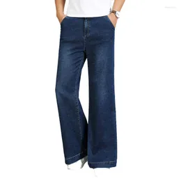 Mäns jeans män sträcker sig löst bredbensbyxor Micro denim mitten av raka benbyxor höst och vinter flastered