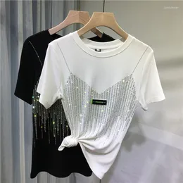 Summer Diamond Short Sleeve Tamise para mulheres 4xl plus size chic casual cor sólida o pescoço camiseta de rua