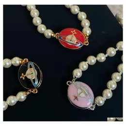 Pendant Necklaces Womens Enamel Magnet Buckle Pearl Necklace Clavicle Chain Planet Designer Jewelry Drop Delivery Pendants Dhxle