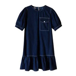 女の子のES Thin Girls Denim 2022 New Kids Ruffles Dress Bottons Children Clothes Clotes Teens Clothes for Baby＃7016 0131