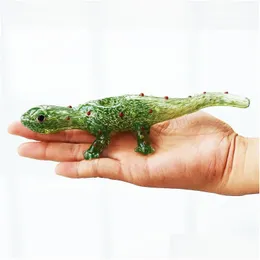 흡연 파이프 두꺼운 명확한 수제 수집 컬렉션 핸드 그린 유리 오일 버너 파이프 Beautif Gecko Shape Pyrex Herb Bowl Glasstubes 7 인치 dh4gi