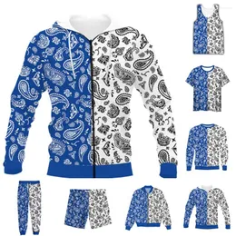 Men's Tracksuits Funny 3D Print Print Bandana Blue White Paisley T-Shirt/Sweatshirt/zip Hoodies/Thin Scedt/Pants Four Seasons Suit V5