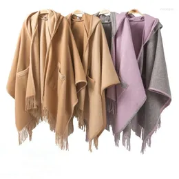 Scarves Naizaiga 100 Wool Double Hooded Shawl Winter Ladies Thicken Big Scarf Dual-use Warm Cloak Poncho JY2