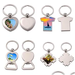 Nyckelringar Lanyards Fashion Designer Sublimation Blank Keychain Heart Round Car Key Rings Bottle Opener South American Sier Plated DHIHD