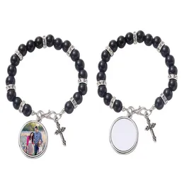 Charm Bracelets Fashion Sublimation Blank Diy Round Beaded Cross Bracelet Transfer Printing Love Mens For Woman Thanksgiving Valenti Dha3V