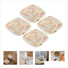 Mats Pads 4Pcs Simple Square Nonskid Cup Mat Cotton Thread Woven Drop Delivery Home Garden Kitchen Dining Bar Table Decoration Acce Dhlyp