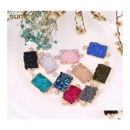 Charms Fashion Raste Stone Druzy Charm Natural Gemstone Square 10 Colors Colound для Diy Jewelry