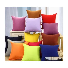 Kuddefodral 18x18Inch Sofa Throw Pillow Case Pure Color Polyester White er Cushion Blank Home Decor Gift Anpassning DBC Drop Delivery Dhzuv