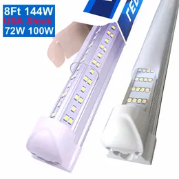 V-Shaped Integrate T8 LED Tube 2 4 5 6 8 Feet Fluorescent Lamp 144W 8Ft 4 Rows Light Tubes Cooler Door Lighting Adhesive Exterior Shop Lights for Wall Ceilings