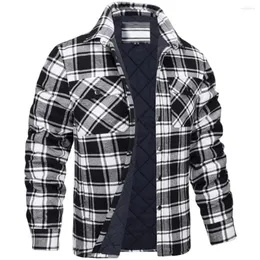 Jackets masculinos Plaid algodão lape de algodão macio Mantenha o cardigã quente e tamanho masculino camisa casaco de flanela ladeada