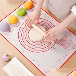 Mats Pads Sile Pastry Mat Non Stick Baking Kneading Dough Fondant Rolling Pad With Measurement Kitchen Cooking Gadgets Drop Delive Dhbvx