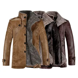 Mens Leather Faux Jacket Warm Coat Thermal Long Fabulous Business Winter 230131