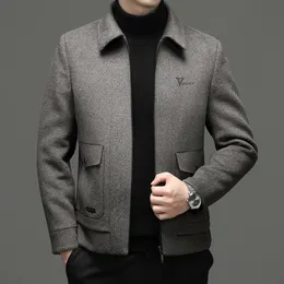 Men's Wool Blends 2023 solid AutumnWinter color versatile lapel reversible coat middleaged fashion casual wool jacket top 230201