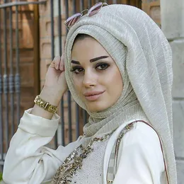 Halsdukar 10st/parti muslimska kvinnor skimmer hijab stretch garn crinkle sjal islamisk turban glitter halsduk huvud täcker wrap