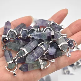 Charms Moda all'ingrosso di buona qualità naturale fluorite pietra punto pilastro Chakra pendenti per gioielli che fanno goccia consegna F Dhgarden Dht8N