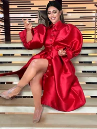 Plus size Dresses Ball Gown Size 3XL 4XL Long Lantern Sleeve Notched Collar Red High Waist Party Gowns Outfits with Belt 230201