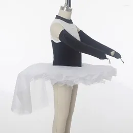 Bühnenkleidung Design Weiß Schwarz Kind Ballett Tutu Dancewear Mädchen Ballerina Performance Kostüm Kinder Pfannkuchen Trikot Kleid