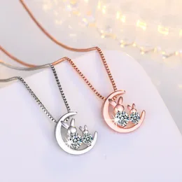 Pendant Necklaces Cute Moon With Zircon Necklace Women Animal Clavicle Chain Choker Accessories Trendy Neck Jewelry Girl Gifts A195Pendant N
