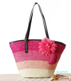 디자이너-도 가방 멋진 니트 밀짚 가방 여름 꽃 보헤미아 패션 여성 핸드백 색상 줄무늬 어깨 해변 큰 토트