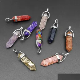 Charms cascalho esmagado pedras quebradas chakra cura p￪ndum hexagonal prism quartzo amethysts pingente de colar de colar de diy judeu jew dhgarden dhwrs