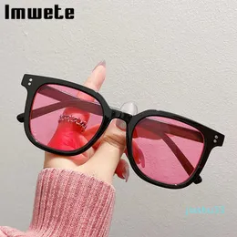 Imwete 패션 스퀘어 선글라스 여성 고급 브랜드 레트로 리베트 장식 녹색 분홍색 선 유리 명확한 바다 렌즈 음영 UV400