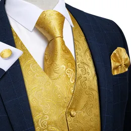 Mens Vests Formal Dress Gold Blue Black Paisley Wedding Suit Business Men Tuxedo Waistcoat Bow Tie Set DiBanGu 230131