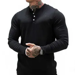 Мужские футболки 2022 Новый мужчина модная футболка повседневная мода простой цвет с длинным рукавом высококачественный тонкий поло