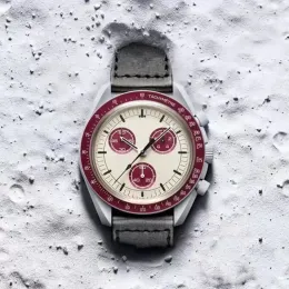 Plastikowe księżycowe męskie zegarki Pełna funkcja Chronograf Chronograph Mission to Mercury 42 mm nylon luksusowy zegarek limitowana edycja mistrz na rękę M03