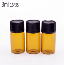 Kalite 1ml 2ml 3ml 5ml Mini Amber Cam Ambalaj Şişeleri Esansiyel Yağ Şişesi Çöp İndirici Kapak Kapakları Kahverengi Cam Şişeler Kavanoz