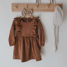 Versione coreana delle ragazze es dell'autunno Nuovo vestito da principessa in pizzo a pieghe in velluto a coste Bambini Bambino Abbigliamento per bambini 2-6Y 0131