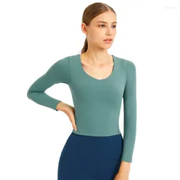 Camicie attive Camicia da yoga a maniche lunghe da fitness da donna sexy Collant elasticizzato Nudo con pettorina V Sport Top Beauty Back Abbigliamento da palestra Corsa