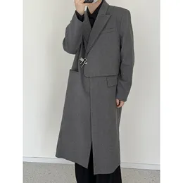 Lã de lã masculina mistura homens de lã de lã de metal de alto grade solto solto de traqueira longa e casual Setora de streetwear masculino Fashion Jacket Overs Coat 230201
