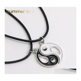 Collane con ciondolo Nero Bianco Coppia Pendenti con catena a corda per donna Uomo Splice Gossip Tai Chi Yin Yang Regalo di Natale San Valentino Goccia Otbt4