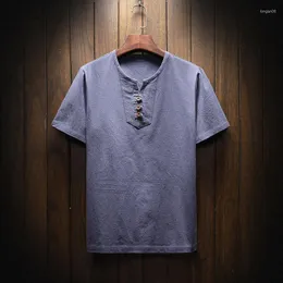 Camisetas masculinas de linho masculinas com decote em V estilo chinês Fat Guy plus size solta camiseta de manga curta 7XL 8XL 9XL Hiphop