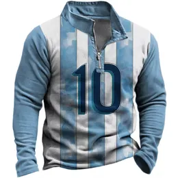 Mens Hoodies Sweatshirts Argentina Flag Sweatshirt Mens Casual Half Zipper Sweatshirt Stand Collar Jacket Fashion Long Sleeve POLO Shirt Flag 3D Hoodie 230201