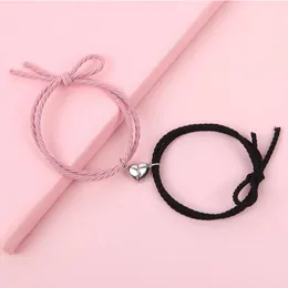 Bracelets de charme 2pcs pulseira magnética Aço inoxidável Love Heart Casal para amante Amigo Braid Rope Jewelry