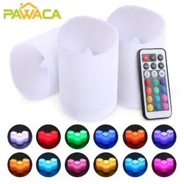 Candles 3Pcs Remote Control Flameless RGB LED Pillars Candle Lights Timer Function Battery Powered Tea Home Party Decor