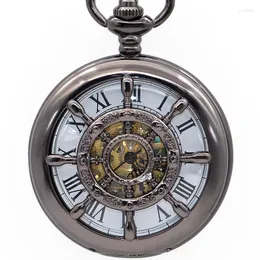 Pocket Watches Top Brand Retro Steampunk Hollow Carving Mechanical Fob Chain With Gift Drop PJX1364