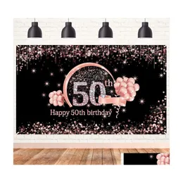 Party Decoration 50Th Birthday Banner Decorations Backdrop Decor Rose Gold Happy Sign Poster Po Booth Props Drop Delivery Home Garde Dh1Ix