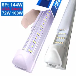 V Shaped Integrated LED Tubes Light 4ft 5ft 6ft 8ft Bulb Lights T8 72W 144W Double Sides Bulbs Shop Cooler Door Lighting Adhesive Exterior for Wall Ceiling