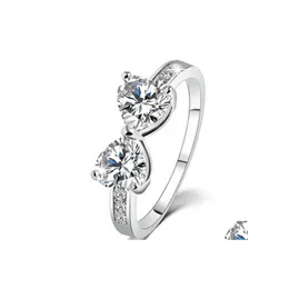 Band Rings Wedding Wholesale Korean Fashion Zirconia Rhinestone Cz Heart Australian Crystal Diamond Ring Drop Delivery Jewelry Dhh9O