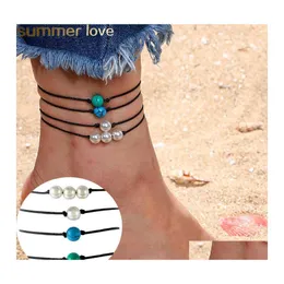 Ankletter handgjorda turkos stenp￤rla anklet p￤rlvax armband svart str￤ng reparmband f￶r m￤n kvinnor sommar strand smycken g￥vor otxko