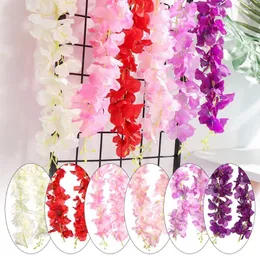 Dekorativa blommor väggbakgrund festdekoration Silk Hydrangea Long Rattan Artificial Flower Floral Garland Wreath Wisteria Vine