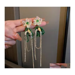 Stud Fashison Jewelry S925 Sier Post Sweet Flower ￶rh￤ngen Fl Diamond Crystal Tassels Dingle Drop Delivery Dhaaz